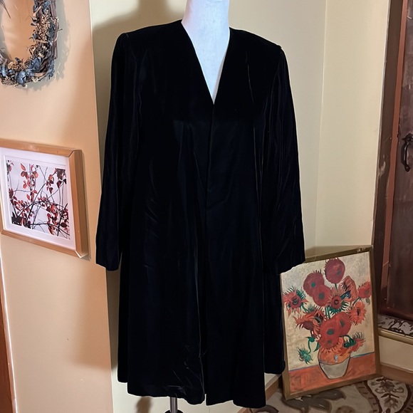 Vintage 80s ANN TAYLOR sz Small Velvet Topper Coat Black USA Made MidThigh Lined - Picture 2 of 13